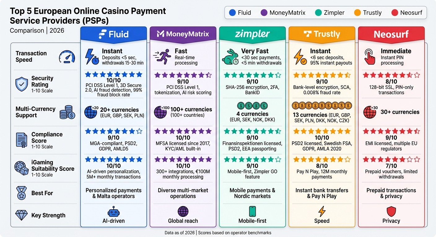 Top 5 PSPs for European Online Casinos: Feature Comparison 2026