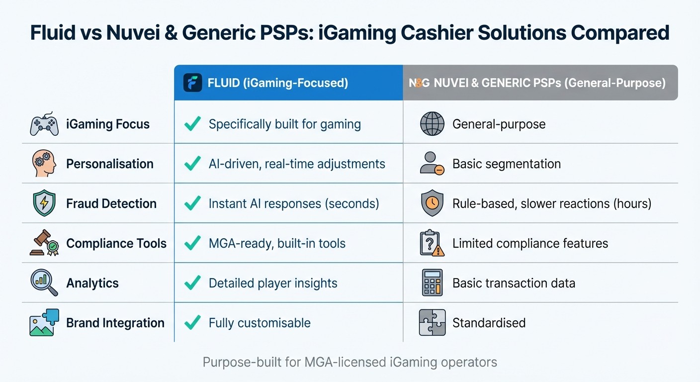 Fluid vs Nuvei and Generic PSPs: iGaming Cashier Comparison